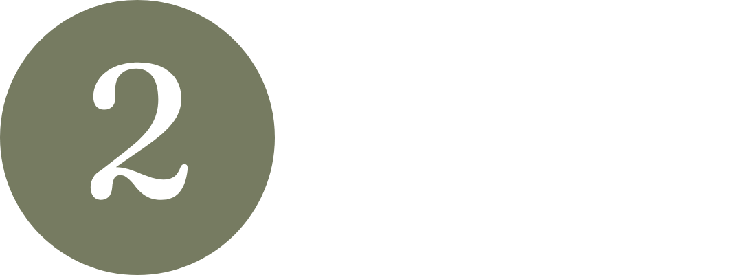 A minimalist graphic featuring a white numeral '2' centered inside a muted sage green circle.