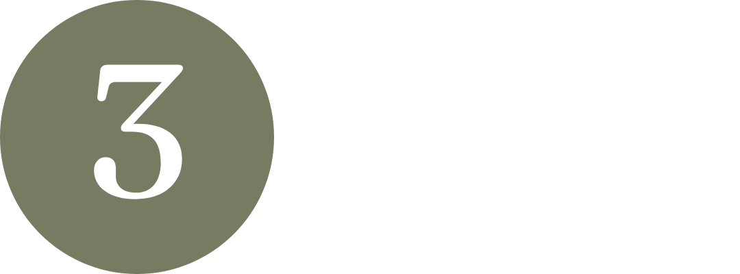 A minimalist graphic featuring a white numeral '3' centered inside a muted sage green circle.
